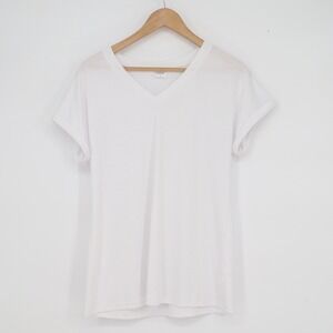 XIEERDUO Womens White V-Neck Short Sleeve Rolled Cuff T-Shirt Size S